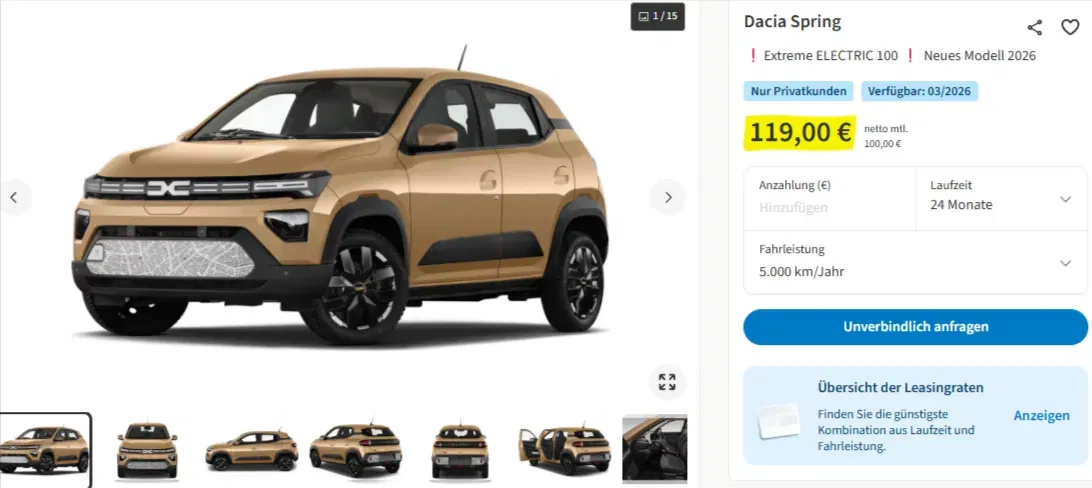 Schnäppchen, Deals Und Rabattcodes Des Tages - Leasing-Angebot Dacia Spring