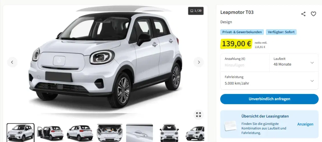 Schnäppchen, Deals Und Rabattcodes Des Tages - Leapmotor T03 Leasing-Angebot
