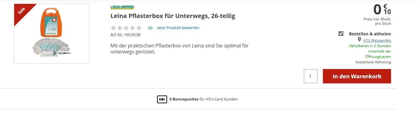 Leina Pflasterbox fuer Unterwegs 26 teilig ATU 01 12 2026 08 07 AM Schnäppchen, Deals Und Rabattcodes Des Tages: Leina Pflasterbox Für Unterwegs