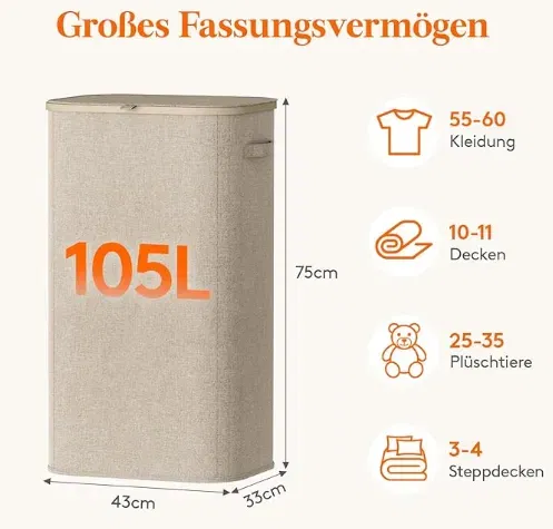 Lifewit Wäschekorb mit Deckel (105 Liter) für 13,85 € inkl. Prime-Versand (statt 19,99 €)