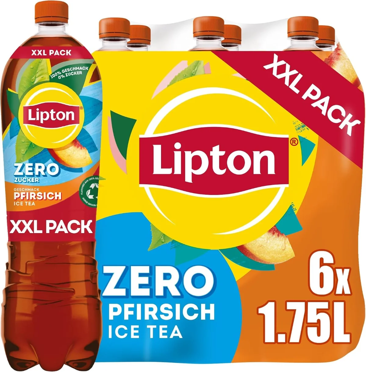 Lipton Zero Ice Tea Peach – Zuckerfreier Eistee mit Pfirsich Geschmack 6er Pack (6 x 1.75 l)