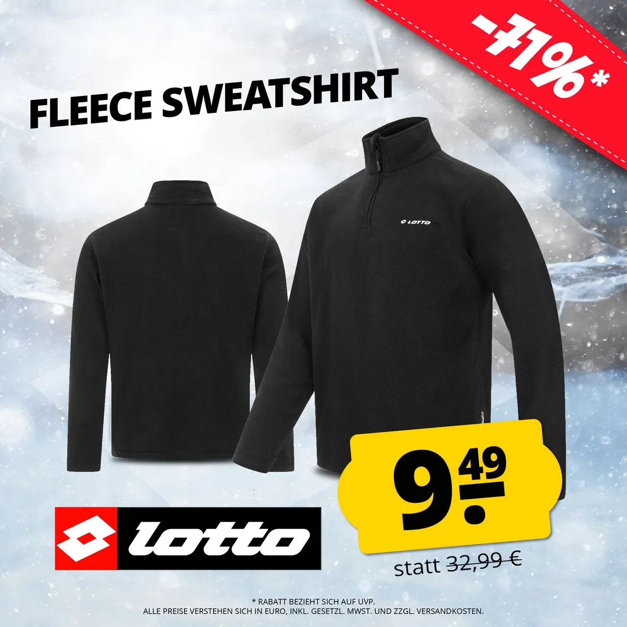 Lotto Arktis Herren Fleece Sweatshirt mit Zip MPFX10001NET (Gr. M bis 2XL) für 14,44 € inkl. Versand