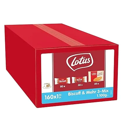 Lotus Biscoff Karamellisierter Keks Karamellisierter Schokoladenkeks und Gallette Bretone (1.1kg, 160 Einzeln Verpackte Kekse) ab 16,57 € inkl. Prime-Versand (statt 24,90 €)