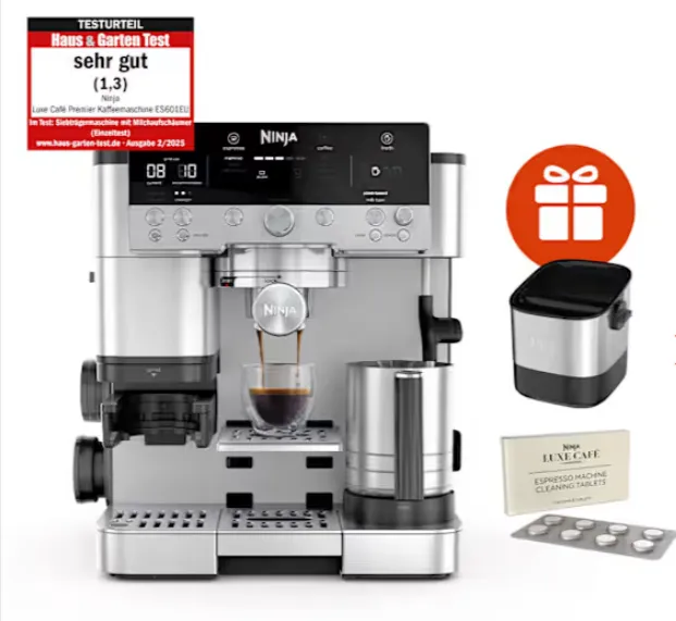 Ninja Siebträgermaschine schwarz/edelstahl ES601EU + Ninja Knock Box​