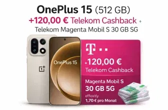 Starmobile: OnePlus 15 (512 GB) + 120,00 € Telekom Cashback + Telekom Magenta Mobil S 30 GB 5G für 34,95 € / Monat + 244,85 € einmalig
