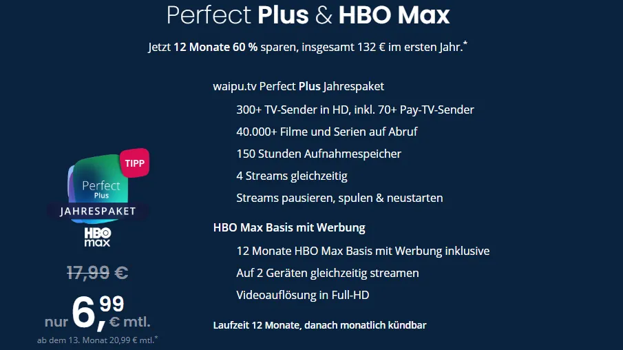 waipu tv + HBO Max Deal waipu tv + HBO Max Deal