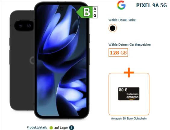 Google Pixel 9a für 1€ + Vodafone Allnet 50GB für 19,99€ mtl. + 80€ Amazon Gutschein