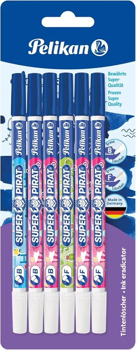 Pelikan Super Pirat Tintenkiller zum Löschen und Überschreiben (F (fein) + B (breit) 6 Stück) ab 2,96 € inkl. Prime-Versand (statt 5,00 €)