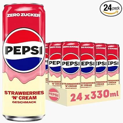 Pepsi Zero Zucker Strawberry ’n‘ Cream (24x330ml) für 16,99 € inkl. Prime-Versand zzgl. Pfand (statt 42,96 €)