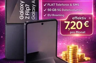 Schnäppchen, Deals und Rabattcodes des Tages: Samsung Galaxy Z Flip 7 256 GB Telekom Allnet Flat 50 GB 5G
