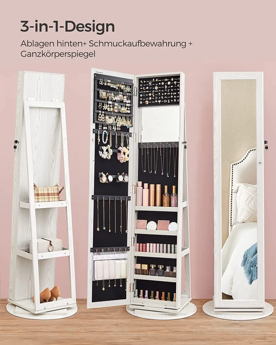 Songmics Schmuckschrank mit Spiegel JBC62W 3 in 1