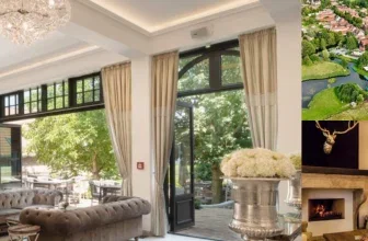 Ein luxuriöses Hotelzimmer mit Blick auf die Natur