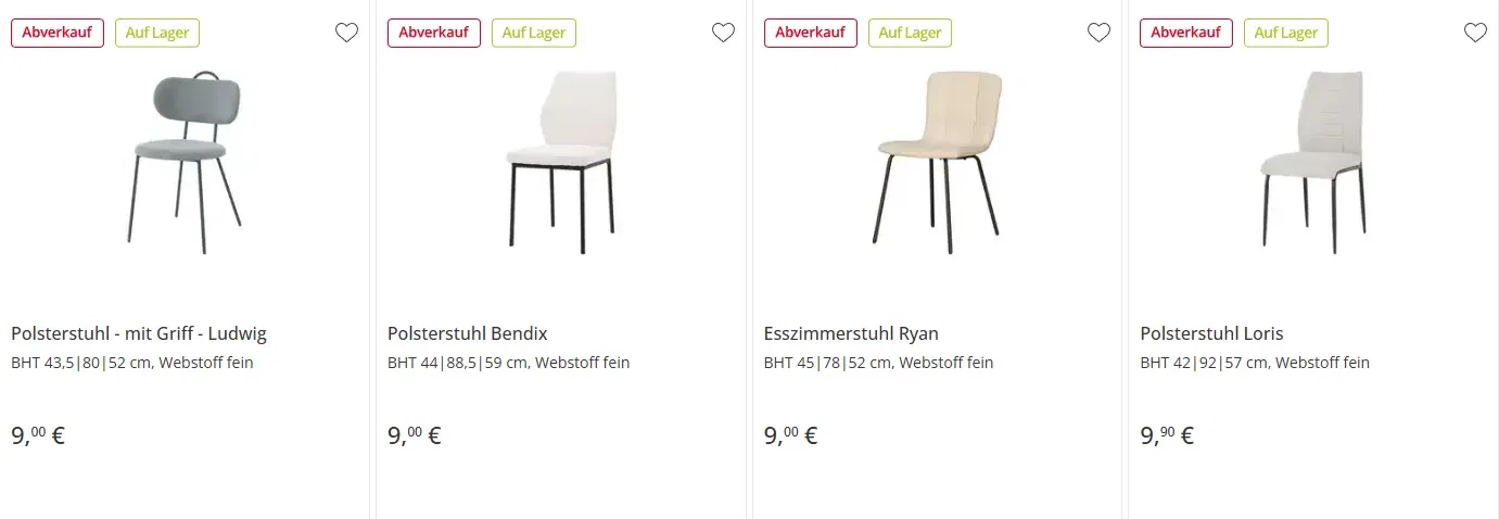 Höffner Stuhl Sale: ab 9 € zzgl. Versand pro Stuhl