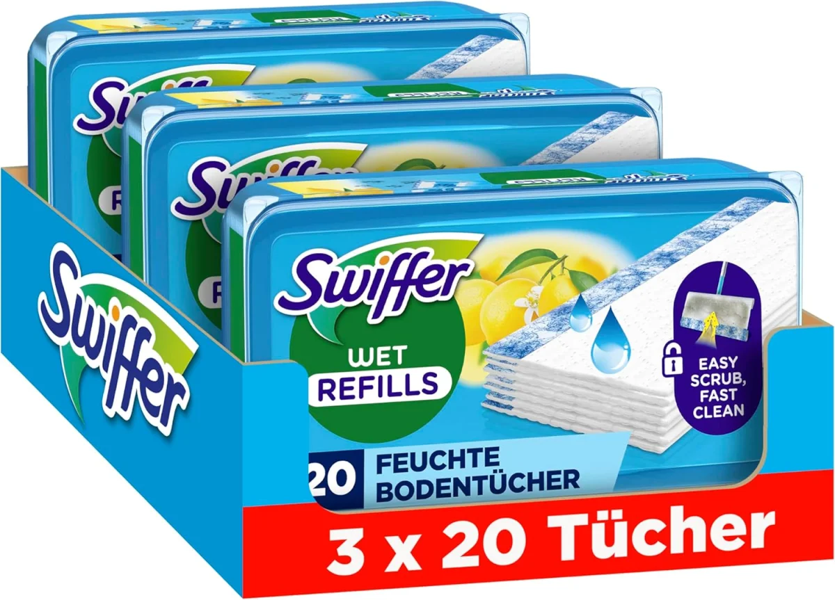 3x Swiffer Bodenwischer Nachfüllpackung Feuchte Bodentücher mit Citrusfrische-Duft (60 Stück)