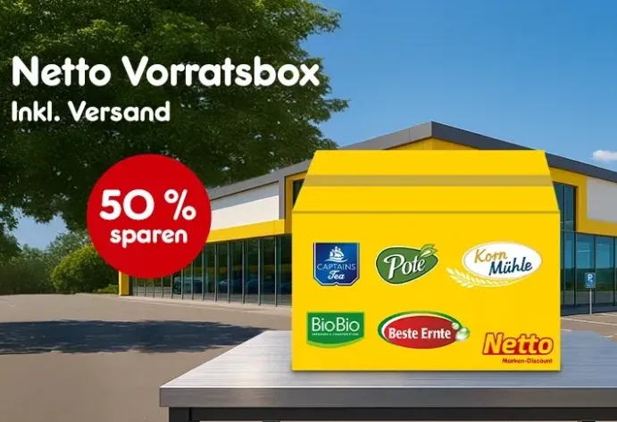 Netto:  20 Lebensmittel Produkte,  1 Box – für 19,90€ [mit Milch, Brot, Wurst, Öl ect.]