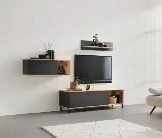 Based Wohnwand Vida Schwarz/Eiche Artisan für 90,00 € inkl. Versand (84,05 € bei Abholung) (statt 150,00 €)