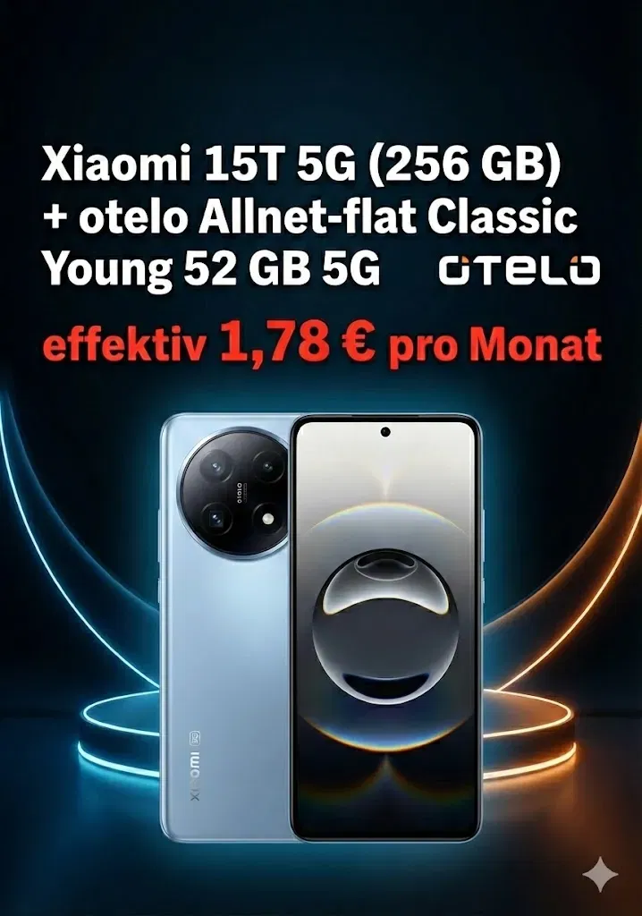 Logitel: Xiaomi 15T 5G (256 GB) + otelo Allnet-flat Classic Young 52 GB 5G für 19,99 € / Monat + 1,00 € einmalig