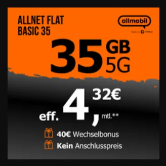 Logitel: allmobil Allnet Flat Basic 35 Vodafone (256 GB) für 5,99 € / Monat