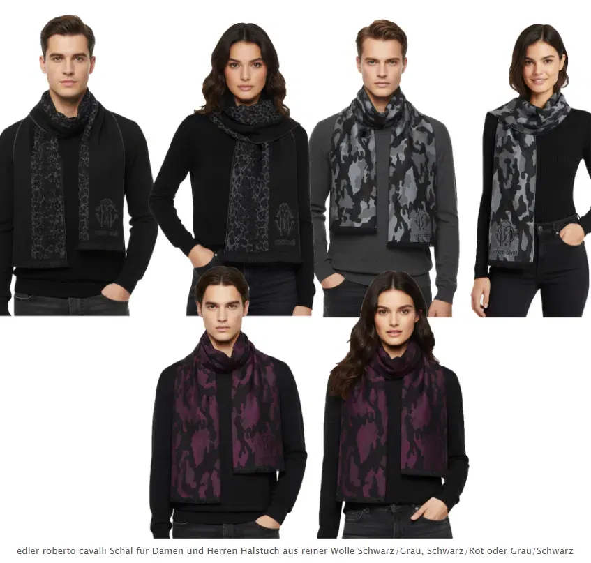 Roberto Cavalli Schal für Damen und Herren (aus Reiner Wolle 3 versch. Farben) für 36,98 € inkl. Versand (statt 76,00 €)