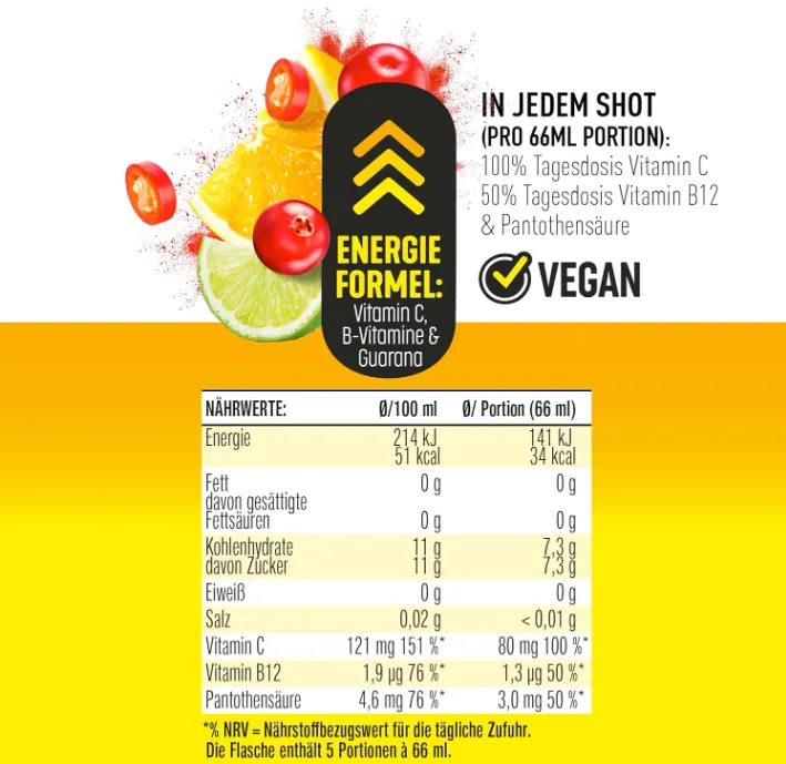 hohes C Vitamin Shots Energie 12 x 330ml – Fuer die taegliche Power mit Orange Cranberry Guarana Chili – Schnäppchen, Deals Und Rabattcodes Des Tages - Hochwertige C-Vitamin Shots Für Energie