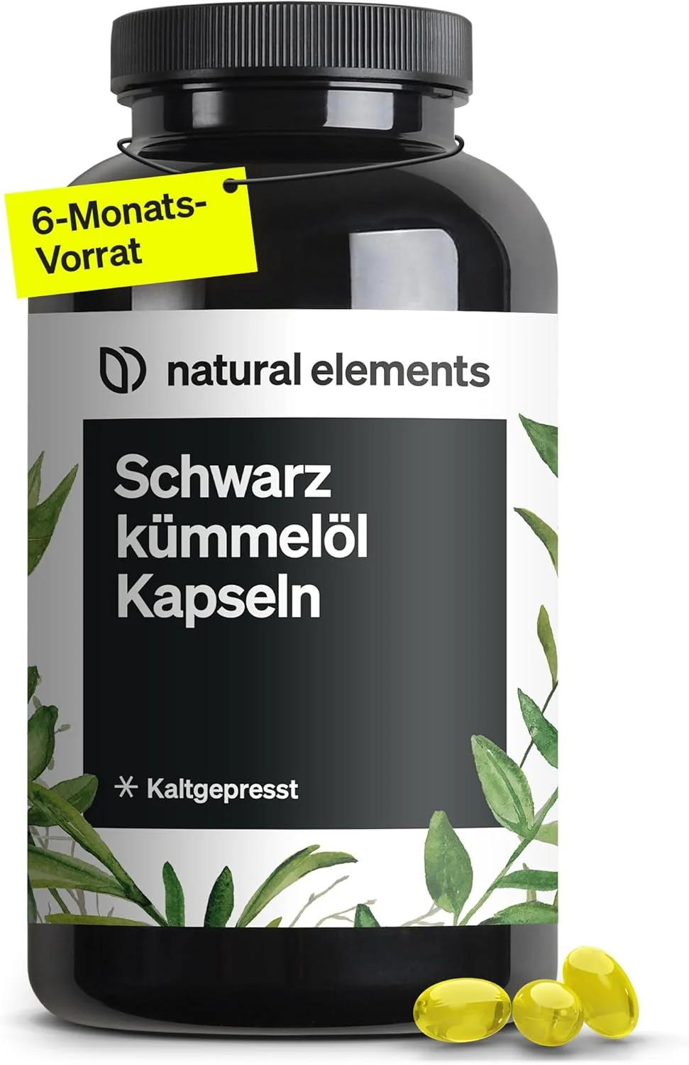 natural elements Schwarzkümmelöl (original Nigella sativa) (400 Kapseln im 6-Monats-Vorrat – 1.000mg echtes Schwarzkümmelöl)