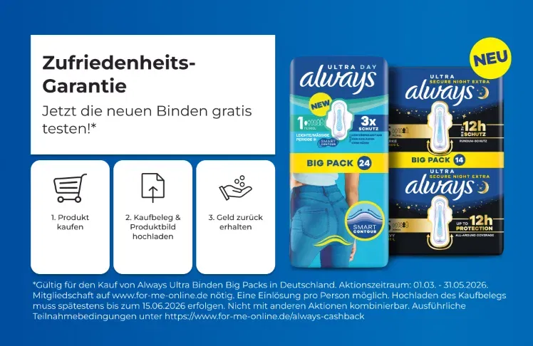 Always BigPack gratis testen – 100 Prozent Cashback vom 01.03. bis 31.05.2026
