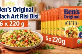 Ein Bild von einem Reisgericht mit Hühnchen, Gemüse und Zitronenscheiben neben einer Verpackung Ben's Original Reis Risi Bisi.