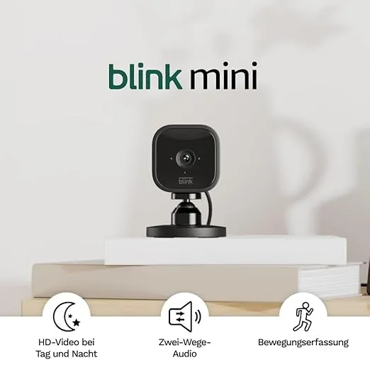 Blink Mini – Kompakte smarte Plug-in-Überwachungskamera für innen 1080p-HD-Video (2er-Pack) für 24,99 € inkl. Prime-Versand (statt 35,00 €)