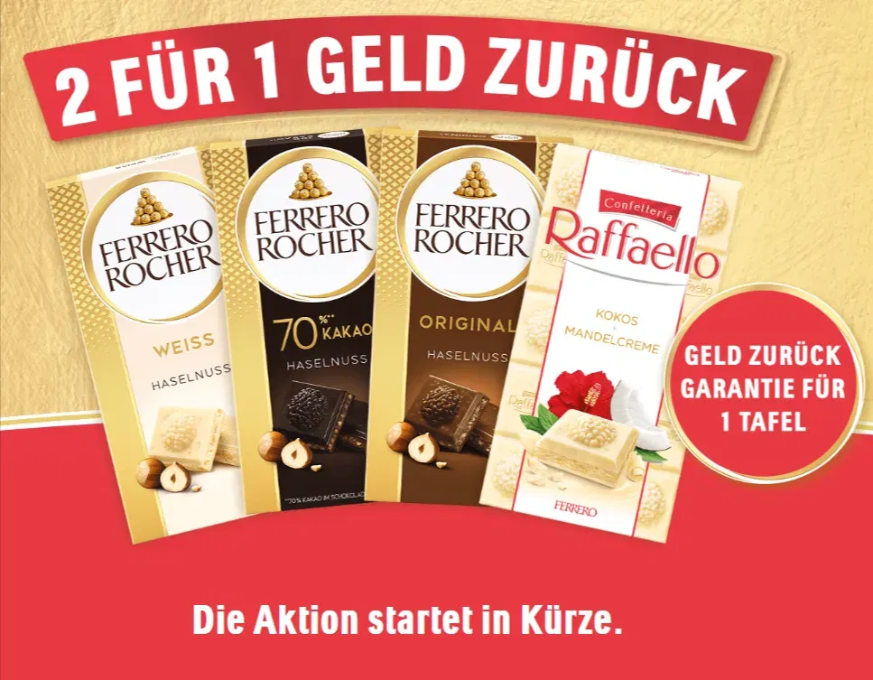 Ferrero Schokoladen-Aktion: 2 für 1 Geld zurück