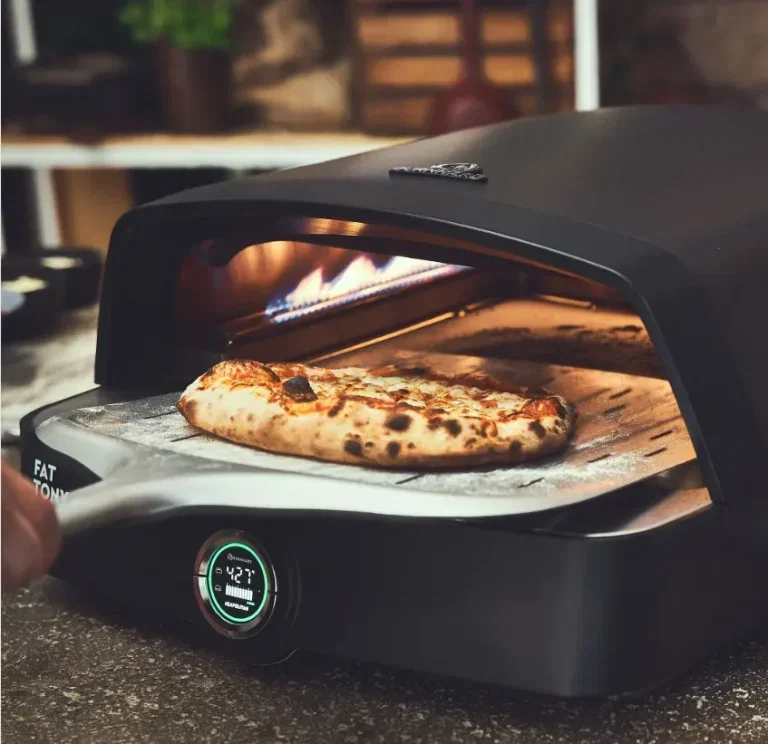 Ein Gas-Pizzaofen mit einer Pizza im Inneren