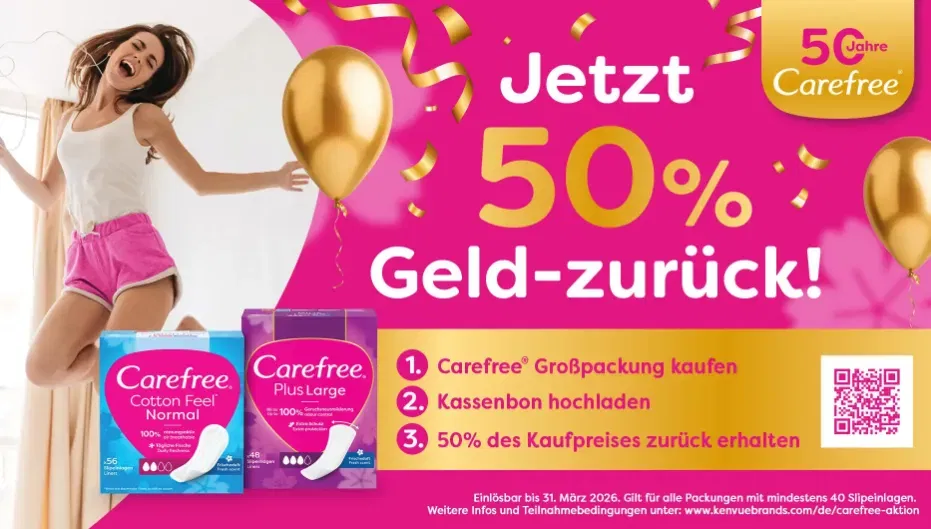 Carefree® Slipeinlagen Cashback-Aktion: 50 % Geld zurück sichern