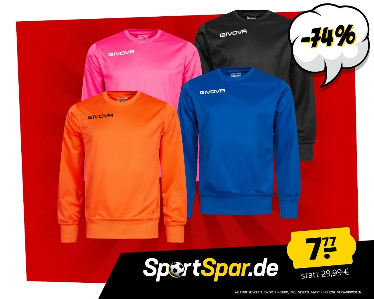 Givova One Herren Trainings Sweatshirt (13 Farben, Gr. XS bis 4XL) für 12,72 € inkl. Versand
