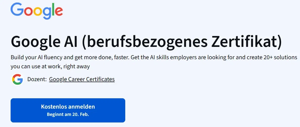 Google AI Pro inkl. Gemini Pro & 2 TB Speicherplatz  – 3 Monate kostenlos über Coursera sichern