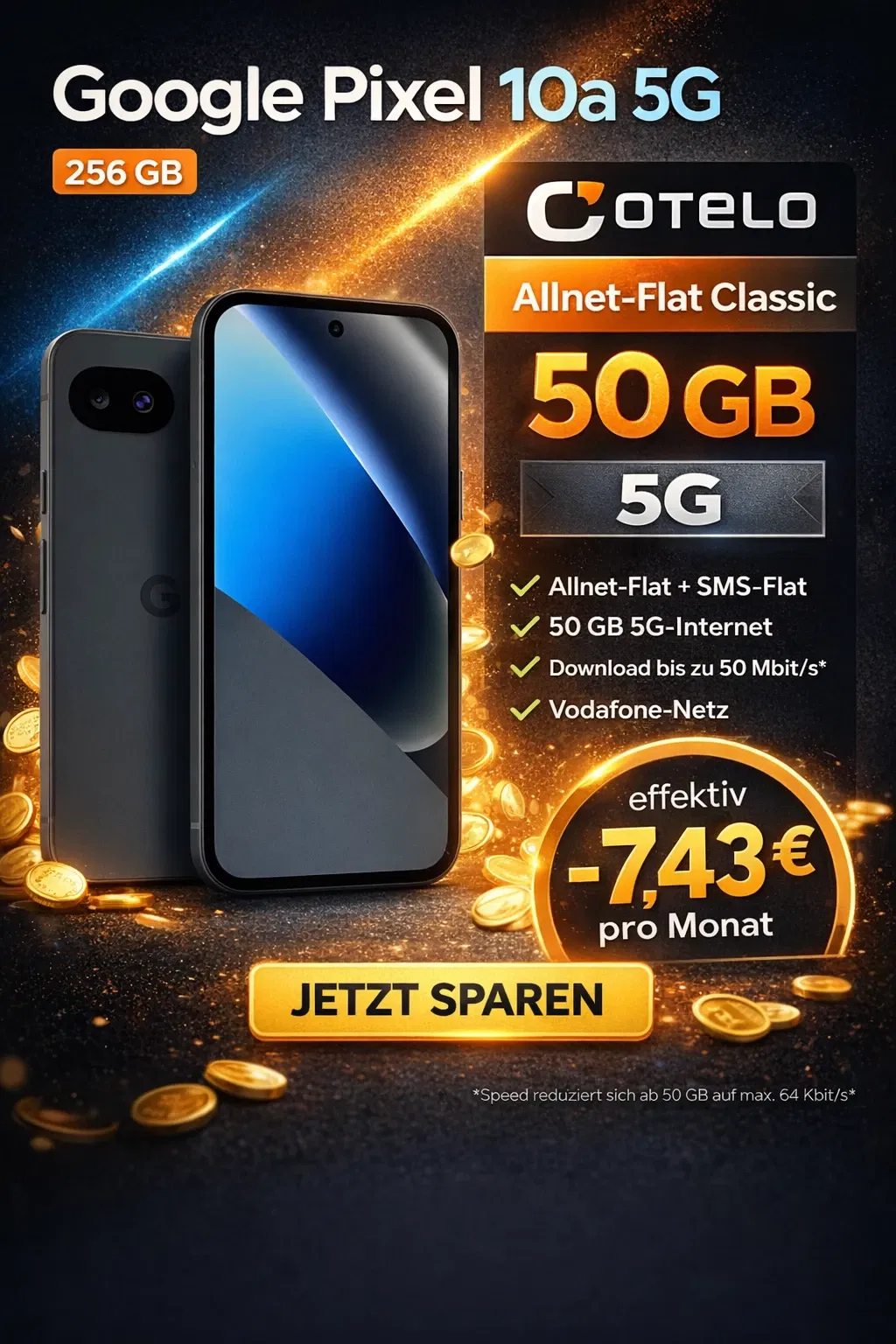 Logitel: Google Pixel 10a 5G (256 GB) + otelo Allnet-flat Classic 50 GB 5G für 19,99 € / Monat + 1,00 € einmalig