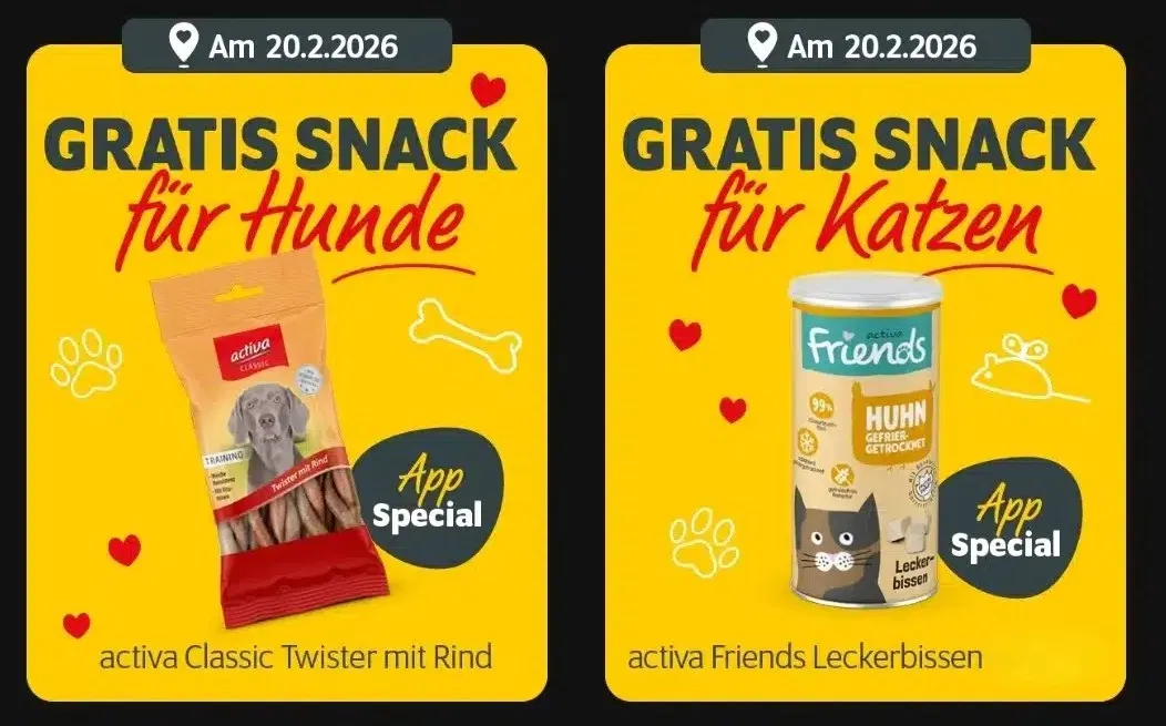 Nur heute: Gratis Snack für Hund oder Katze bei Futterhaus