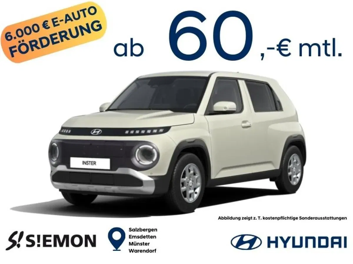 Hyundai INSTER Select mit 97 PS für 60,61 € / Monat + 1.740,00 € einmalig – LF 0,25 (Privat- und Gewerbekunden)
