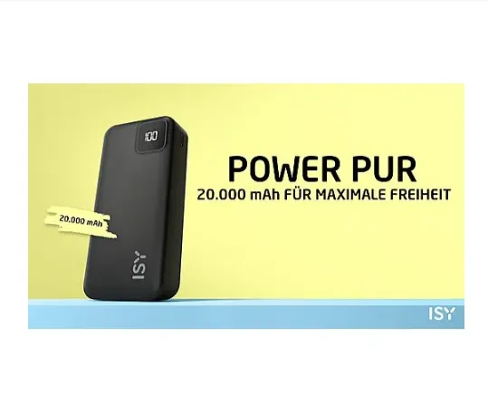 ISY Ipp-20001 Powerbank 20000 mAh Schwarz für 9,99 € inkl. Versand (statt 18,00 €)