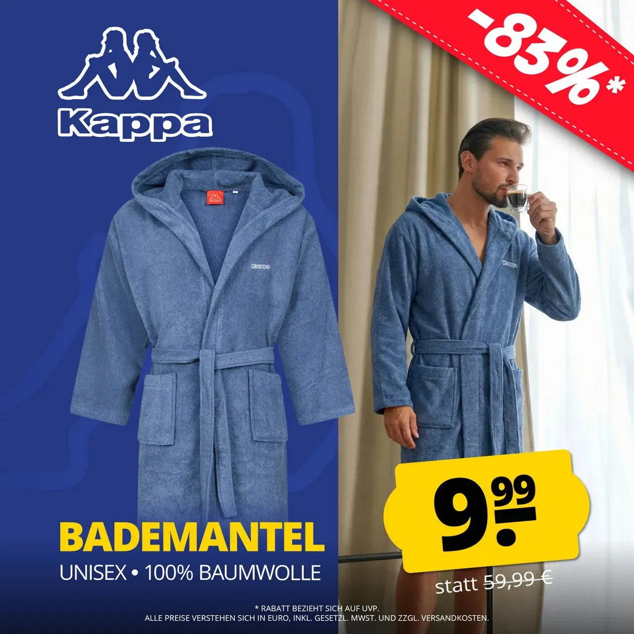 Kappa Unisex Baumwoll Bademantel P510692 (Gr. S/M & L/XL) für 14,94 € inkl. Versand