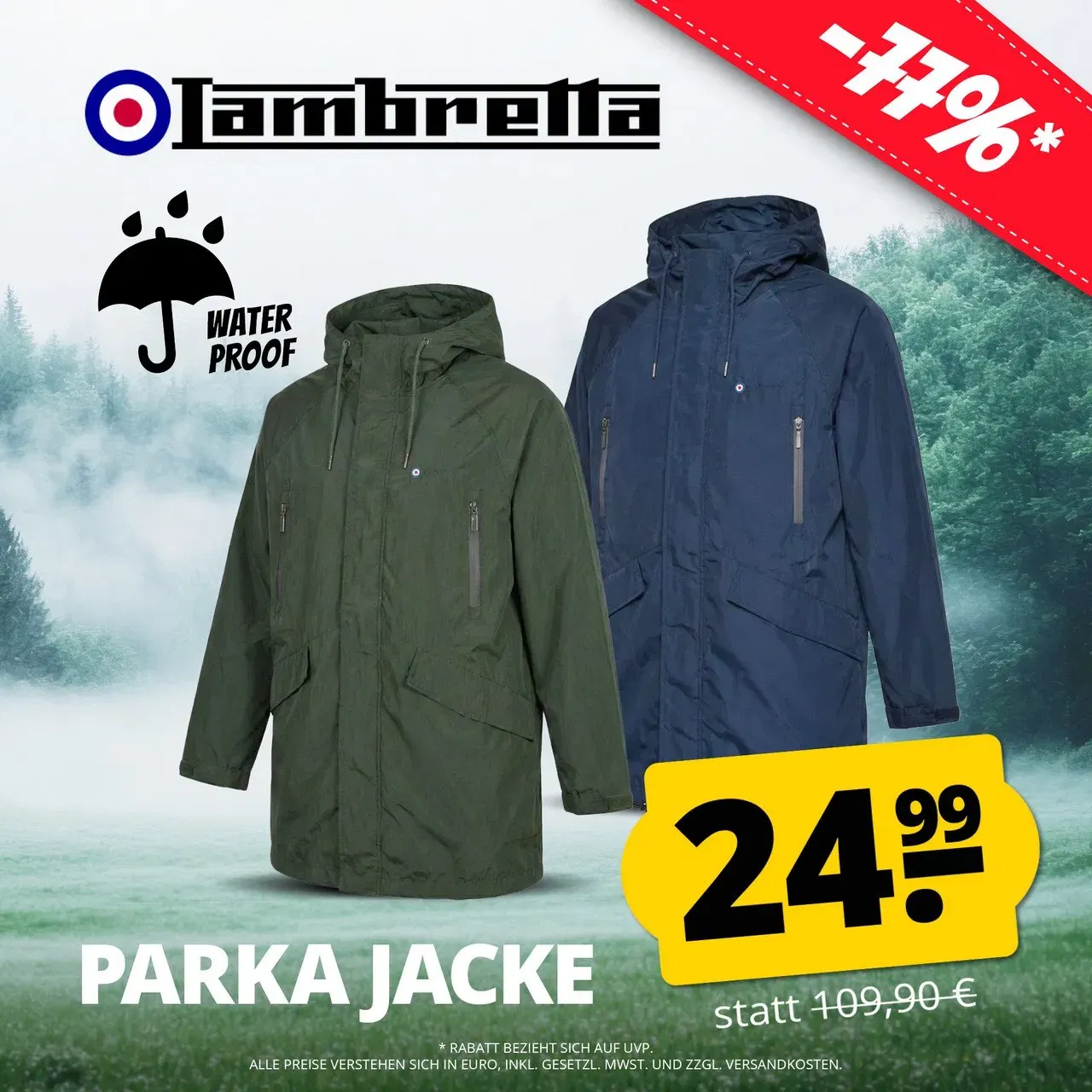 Lambretta Heaton Waterproof Herren Parka Jacke (2 Farben, Gr. S bis 4XL) für 29,94 € inkl. Versand