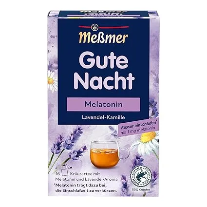 Meßmer Gute Nacht Melatonin Kräutertee mit Lavendel und Kamille 16 Teebeutel ab 1,89 € inkl. Prime-Versand
