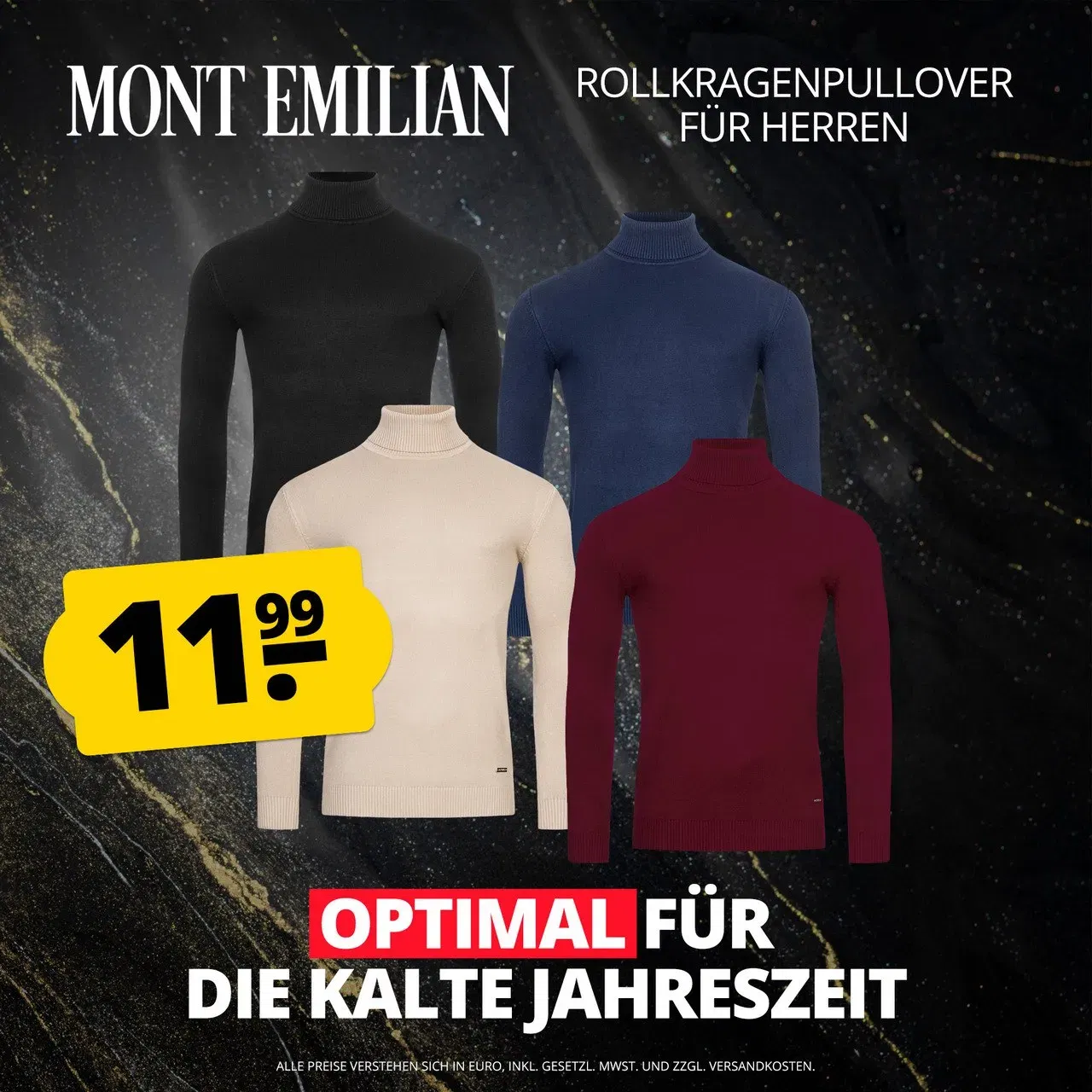Mont EMILIAN Le Mans Herren Rollkragenpullover (4 Farben, Gr. S bis 3XL) für 16,94 € inkl. Versand