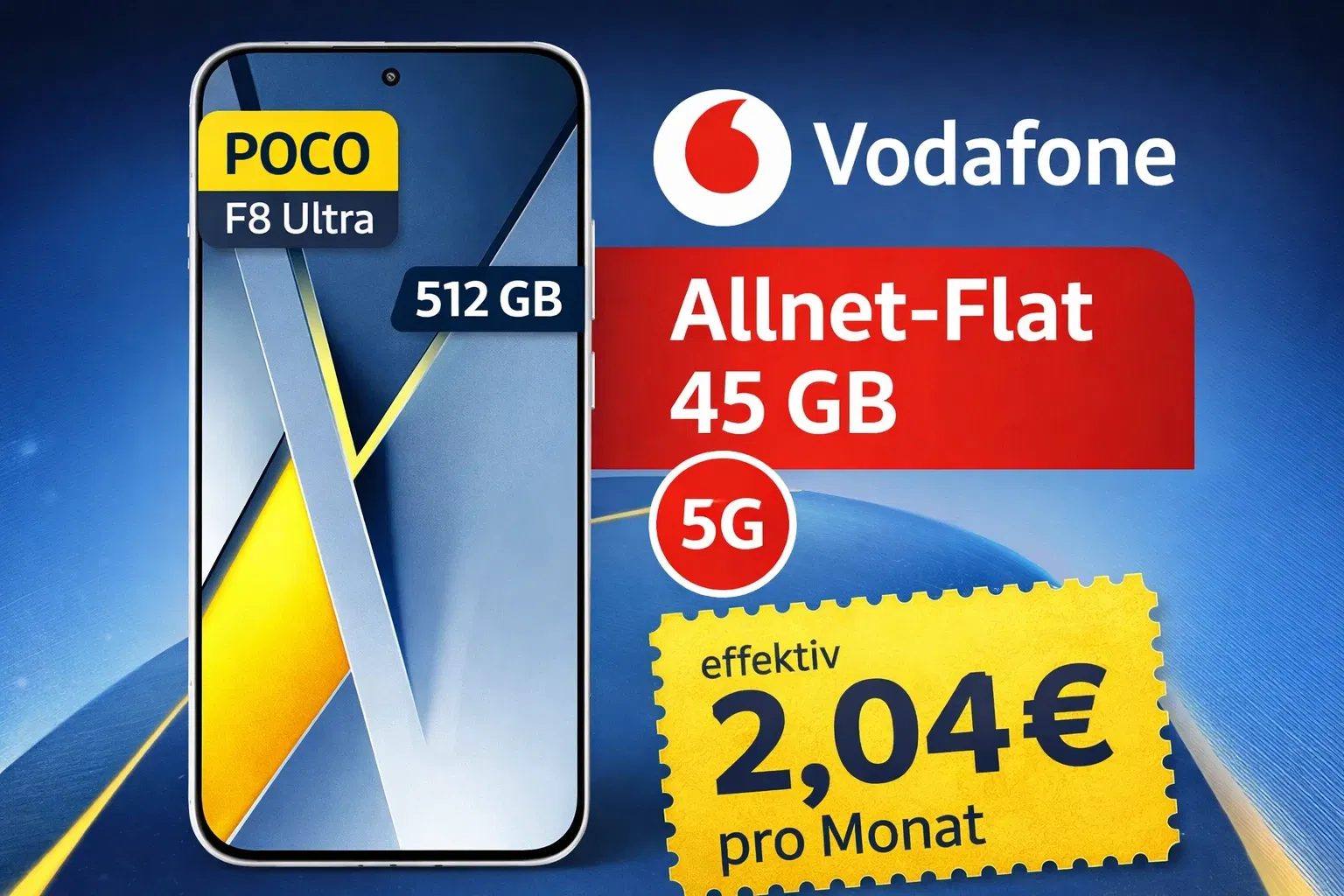 Gomibo: POCO F8 Ultra (512 GB) + Vodafone Allnet-Flat 45 GB 5G für 34,99 € / Monat + 59,00 € einmalig