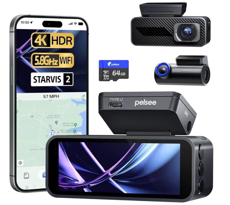 Pelsee 4K Dashcam Auto Vorne Hinten mit STARVIS 2 Sensor (3.39“ IPS Display) für 58,60 € inkl. Prime-Versand (statt 117,31 €)
