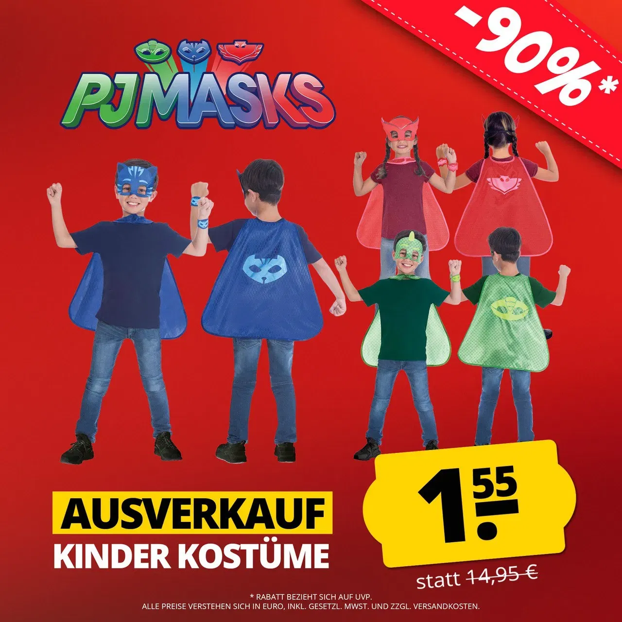 Pj Masks Pyjamahelden Kinder Kostüm (3 Farben) für 6,50 € inkl. Versand (statt 15,00 €)