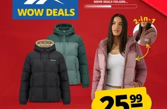 Reebok Puffer Damen Wende Winterjacke (3 Farben, Gr. S bis XL) für 30,94 € inkl. Versand (statt 59,99 €)