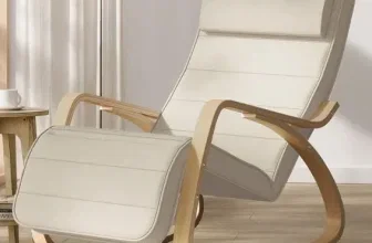 SONGMICS Schaukelstuhl Beige LYY10M mit Armlehnen aus Birkenholz