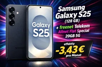 Schnäppchen, Deals und Rabattcodes des Tages - Samsung Galaxy S25 128 GB mit freenet Telekom Allnet Flat Special 20GB 5G