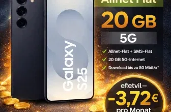MediaMarkt Tarifwelt: Samsung Galaxy S25 (128 GB) + freenet Vodafone Allnet Flat 20GB 5G für 14,99 € / Monat + 205,93 € einmalig