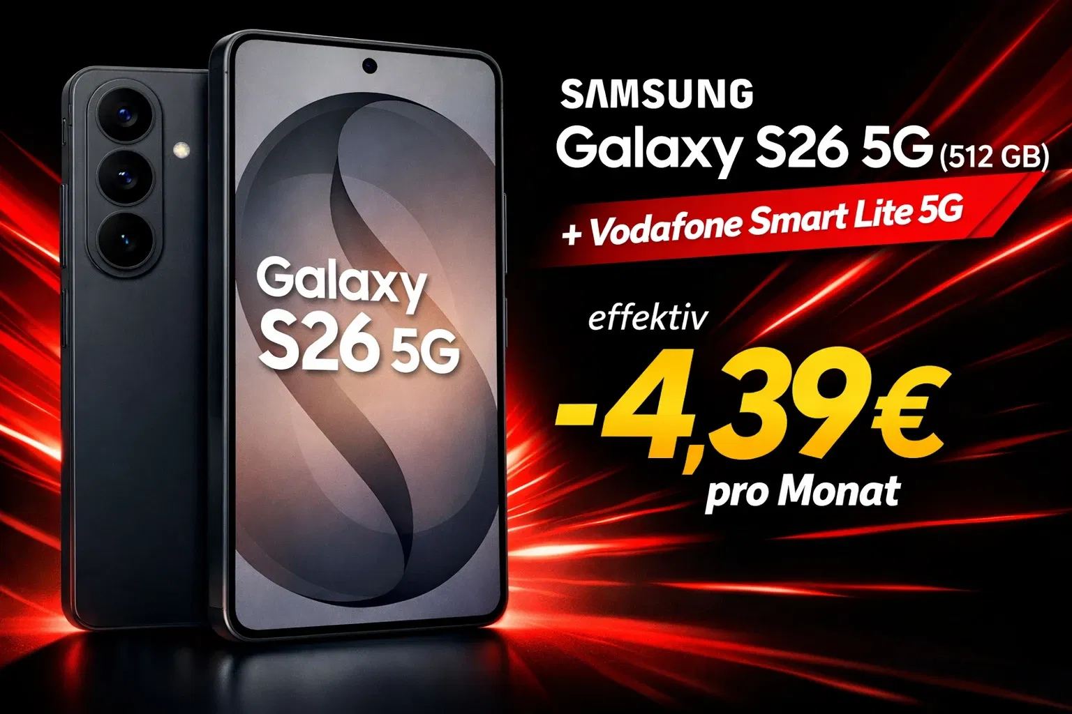 Logitel: Samsung Galaxy S26 5G (512 GB) + 50€ Vodafone Guthaben + Vodafone Smart Lite Unlimited 5G für 34,99 € / Monat + 103,99 € einmalig