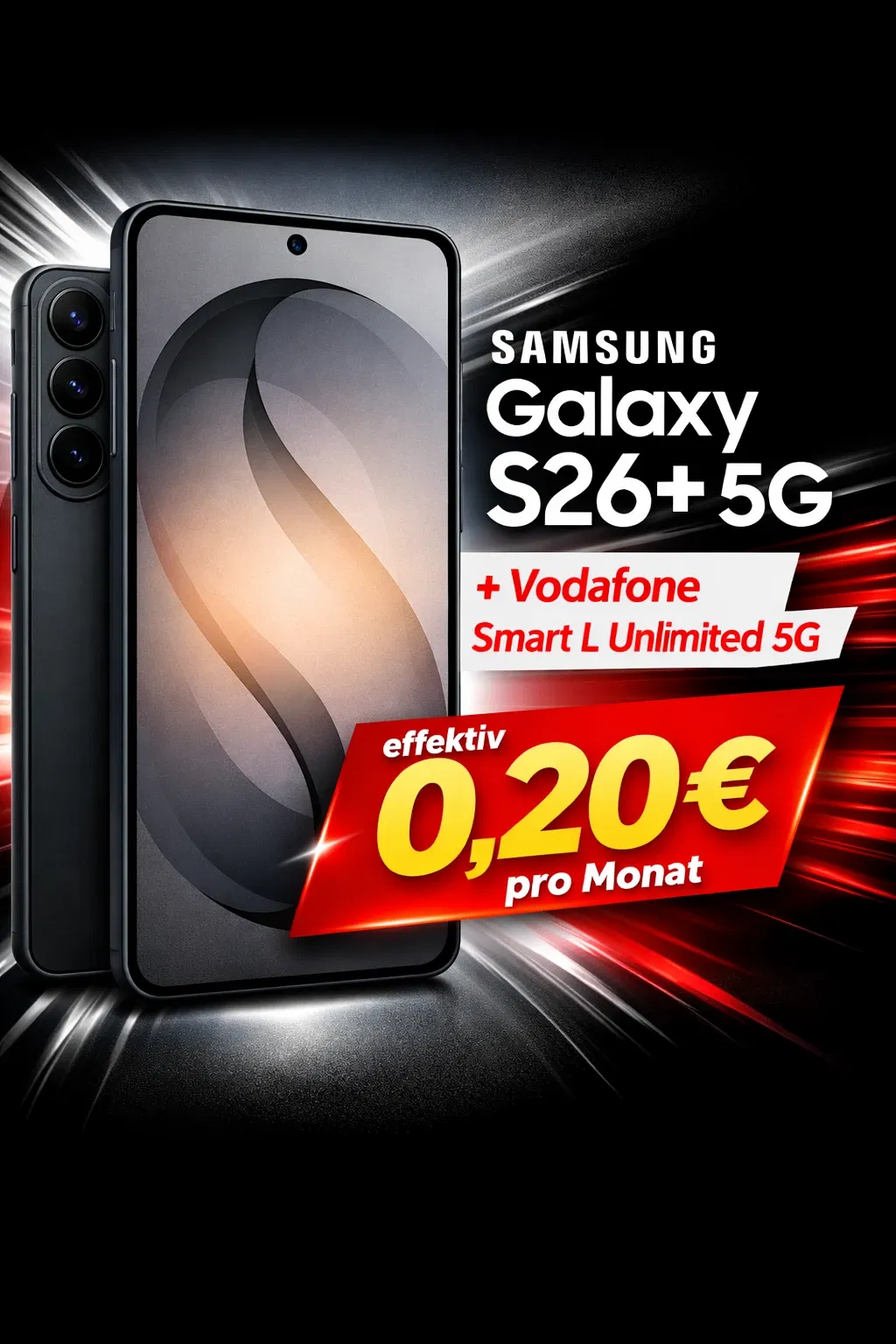 Logitel: Samsung Galaxy S26+ 5G (512 GB) + 50 € Vodafone Guthaben + Vodafone Smart L Unlimited 5G für 49,99 € / Monat + 203,99 € einmalig